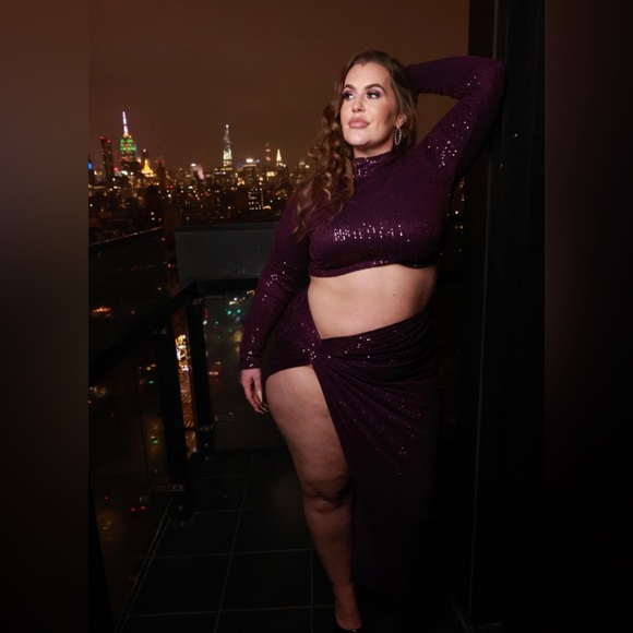 2 Piece Purple Sequin Crop Top and Skirt Set XLarge - Picture 3 of 8